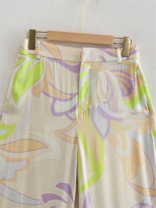 Conjunto Retro Francés para Primavera y Verano: Blusa Estampada y Pantalón Recto - Image 5