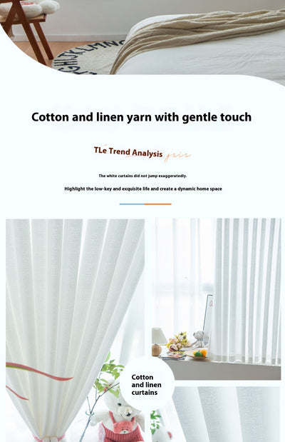 White translucent thickened sunscreen curtain made of hemp yarn with grommet top, hanging in a modern window. - Image 16