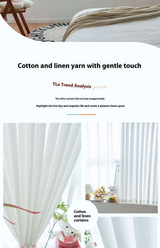 White translucent thickened sunscreen curtain made of hemp yarn with grommet top, hanging in a modern window. - Image 16