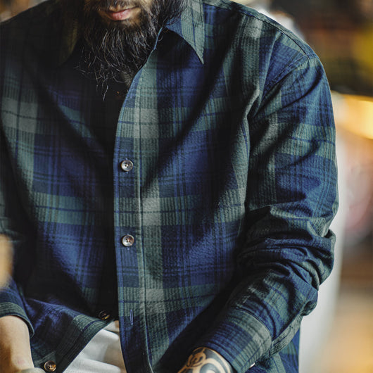 Camisa a Cuadros Azul Verdoso Retro para Hombre