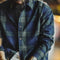 Camisa a Cuadros Azul Verdoso Retro para Hombre