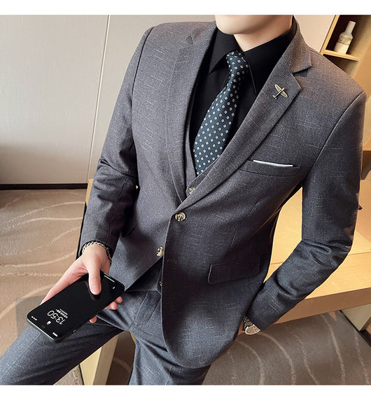 Traje de Esmoquin Tres Piezas Cuadros Mesh para Hombre - Image 6