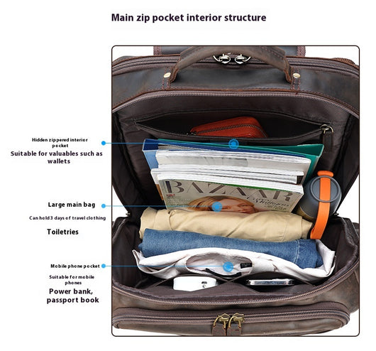 Mochila de Cuero Genuino para Viajes y Trabajo - Capacidad Grande 17 Pulgadas - Image 9