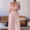 Conjunto Crop Top con Mangas Abullonadas y Falda Cintura Alta