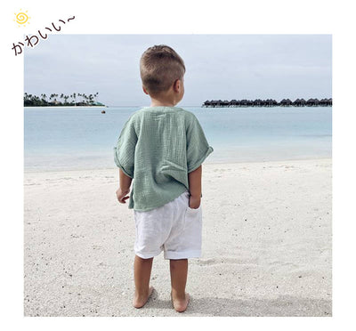 Camisa de Gasa Doble Capa para Niño - Top Casual de Manga Corta - Image 14