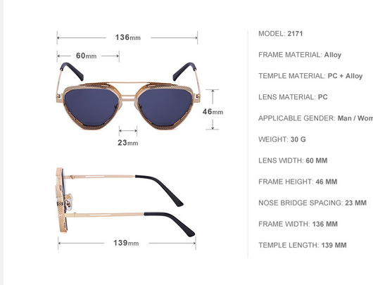 Steampunk hollow-out sunglasses for men with blue lenses, silver metal frame, and perforated side shields. - Image 5
