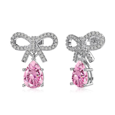 Aretes de Plata S925 Diseño Lazo con Gota de Agua Rosa - Elegancia Exclusiva para Mujer - Image 4