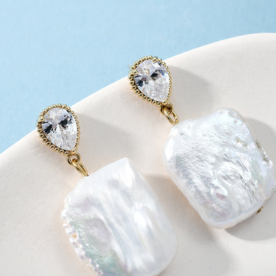 Aretes de Perla Barroca Natural en Plata S925 con Aguja