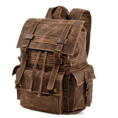 Mochila de Viaje y Montaña en Lona Encerada con Cuero - Image 5