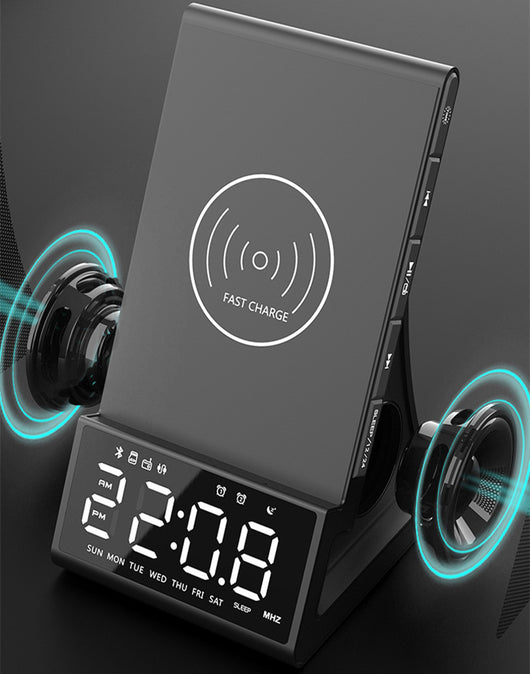 Parlante Bluetooth con Cargador Inalámbrico y Reloj Despertador LED Compatible con Apple - Image 5