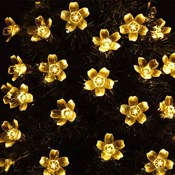 Luces Solares Decorativas 12m 100 LED Flor de Durazno Impermeables