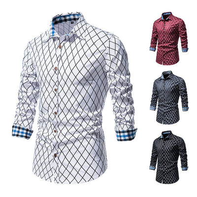 Camisa de Manga Larga para Hombre con Cuadros de Diamante y Contraste de Colores - Image 7