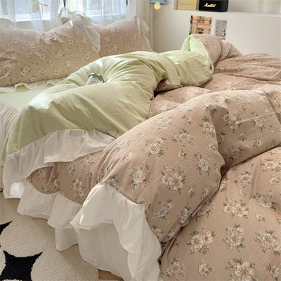Juego de Cama Algodón Lavado Encaje Tulipán Estilo Coreano 4 Piezas - Image 9