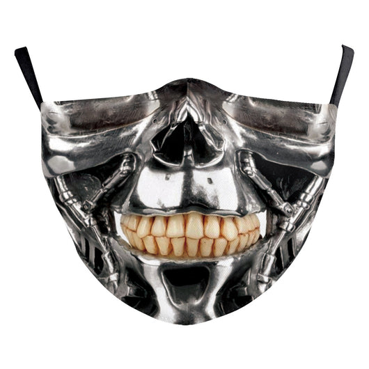 Black milk silk dustproof mask with a white smiley face design, featuring 'X' eyes and a curved smile, for Halloween. - Image 7