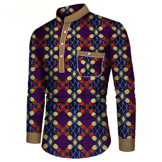 Camisa Casual Estampada Africana de Manga Larga para Hombre