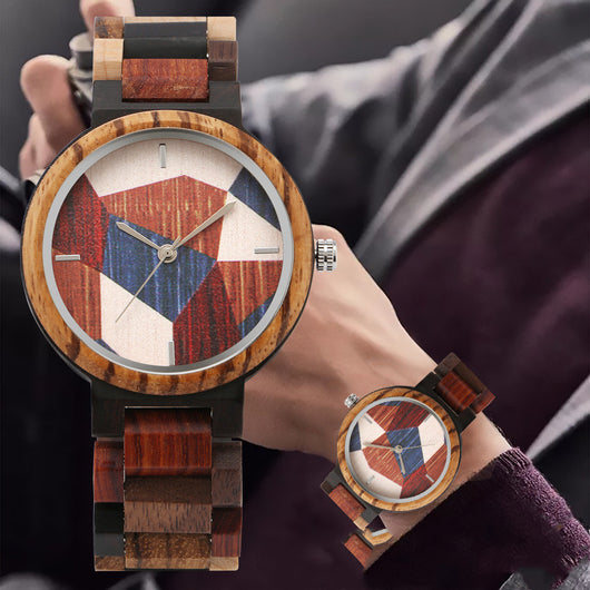 Reloj de Madera con Diseño Geométrico Moderno para Hombre - Image 3