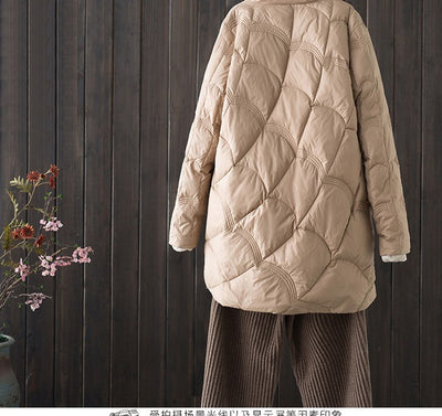 Abrigo Ligero de Plumón Otoño Invierno Mujer Largo Elegante Retro - Image 15
