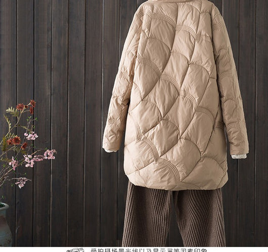 Abrigo Ligero de Plumón Otoño Invierno Mujer Largo Elegante Retro - Image 15