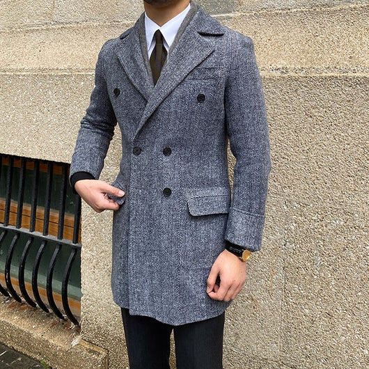 Abrigo Tweed Doble Fila de Largo Medio para Hombre - Image 7