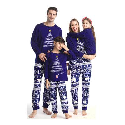 Blue long-sleeved baby romper with a white Christmas tree and Santa Claus design, featuring snap closures. - Image 11