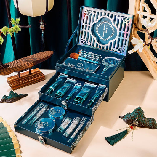 Set Completo de Maquillaje y Cuidado de Piel Loto Verde - 18 Piezas