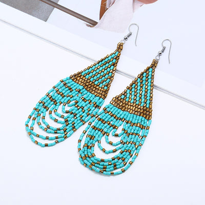Aretes Bohemios Étnicos con Cuentas de Arroz y Borlas Retro - Image 3