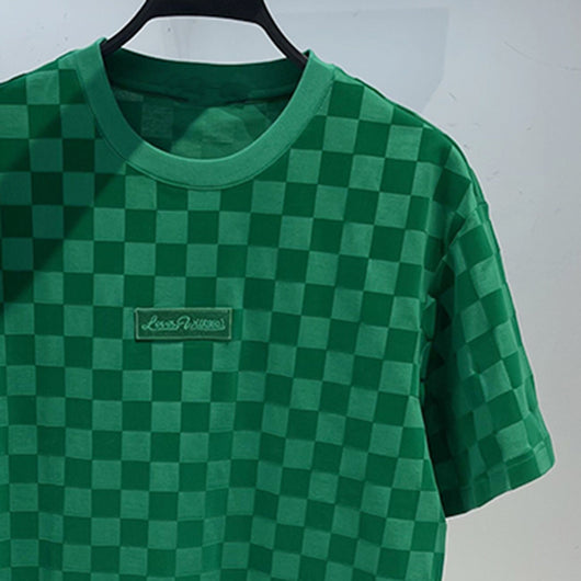 Playera Casual de Cuadros Verde con Cuello Redondo - Image 13