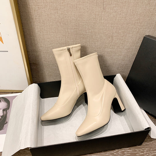 Botas Cortas Elásticas con Tacón Grueso y Punta Cuadrada para Mujer - Image 7