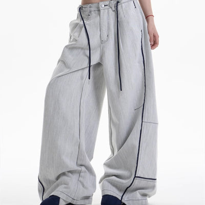 Pantalones Anchos Casuales con Costuras en Contraste - Image 5