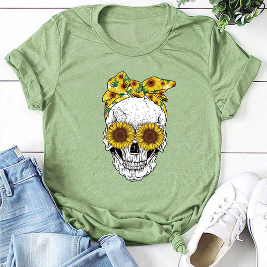 Playera Estampado Calavera y Girasol con Lentes de Sol - Image 7