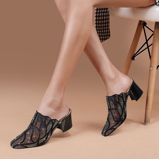 Pantuflas de Tacón Medio con Brillantes para Mujer - Diseño Elegante y Cómodo - Image 7