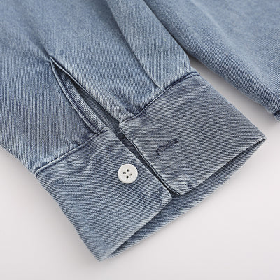 Camisa Denim con Bordado Floral - Abrigo Casual Manga Larga Cuello Polo - Image 4