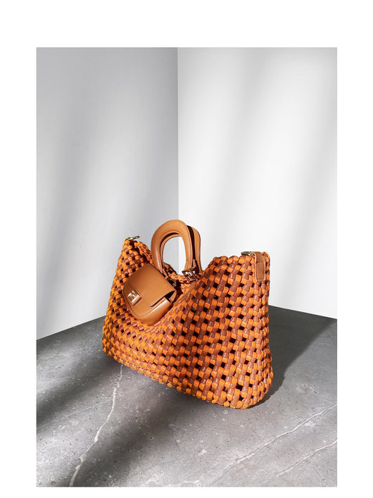 Bolso Tote Tejido a Mano en Cuero - Diseño Bicolor Exclusivo - Image 9