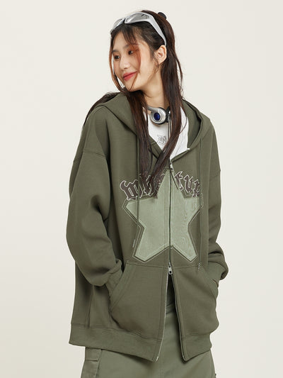 Cardigan Hoodie Mujer con Bordado de Estrellas Estilo Retro Americano - Image 5