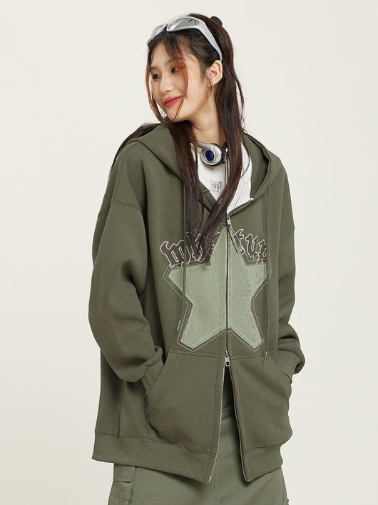 Cardigan Hoodie Mujer con Bordado de Estrellas Estilo Retro Americano - Image 5