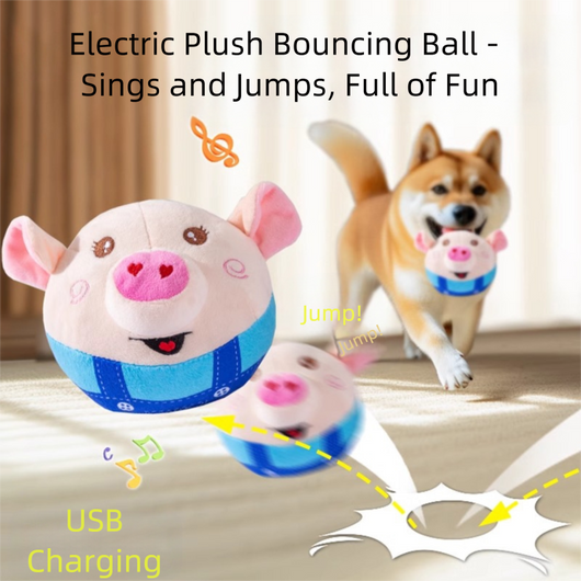 Plush piglet pet toy with a round beige head, pink ears and snout, and blue overalls. Features embroidered eyes and a smiling mouth. - Image 9