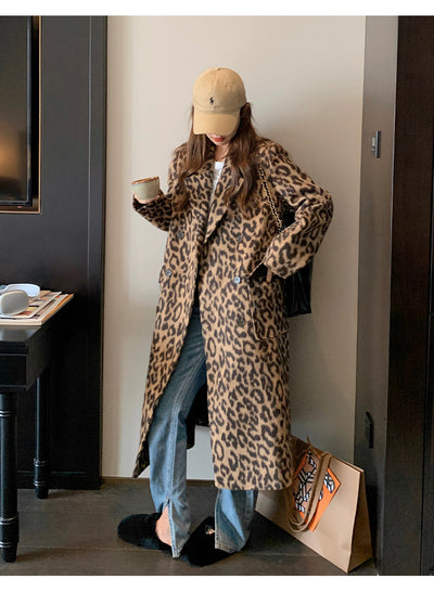 Abrigo Largo de Lana Estampado Leopardo para Invierno Mujer - Image 17