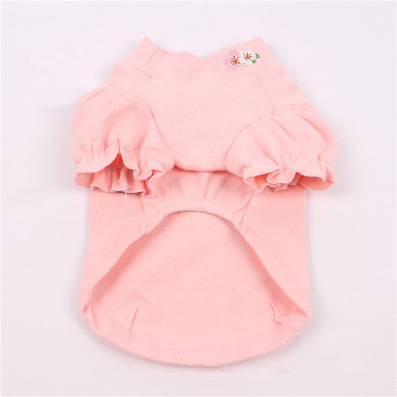 Ropa para Mascotas en Algodón con Mangas Abullonadas y Diseño de Perrito Bordado