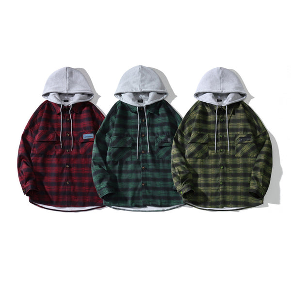 Chamarra Cuadros con Capucha - Estilo Casual Holgado para Hombre
