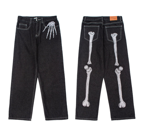 Jeans Negros con Bordado de Calavera para Hombre