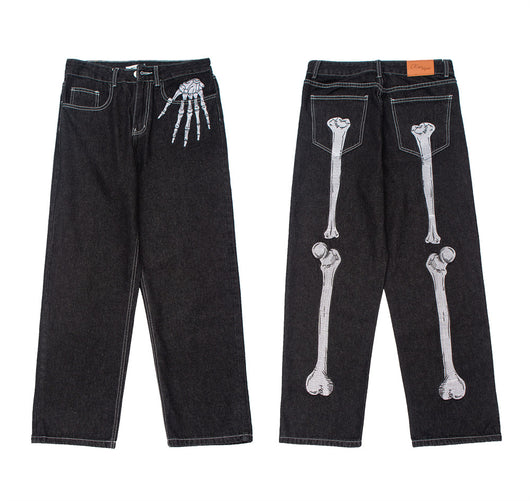 Jeans Negros con Bordado de Calavera para Hombre
