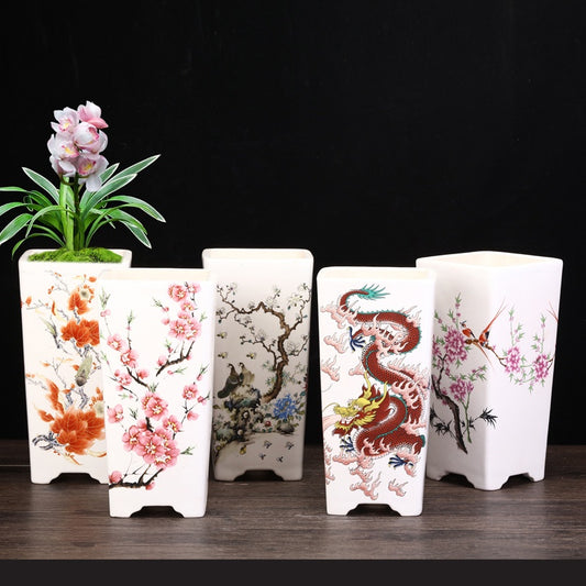 Maceta Cuadrada de Cerámica Esmaltada Púrpura con Diseño Moderno para Plantas
