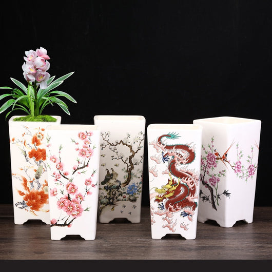 Maceta Cuadrada de Cerámica Esmaltada Púrpura con Diseño Moderno para Plantas