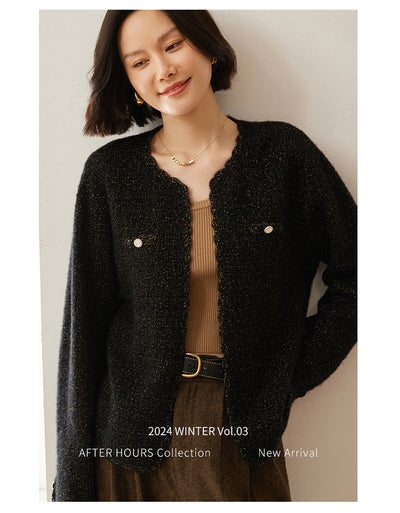 Cardigan de Cachemira Estilo Chanel - Tejido Suelto Cuello Redondo Manga Larga - Image 17