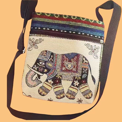 Bolso Bandolera Bordado Étnico con Elefante y Mariposa Estilo Chino