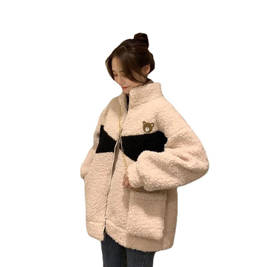 Chaqueta de Lana de Cordero y Terciopelo con Diseño de Contraste para Mujer - Image 10