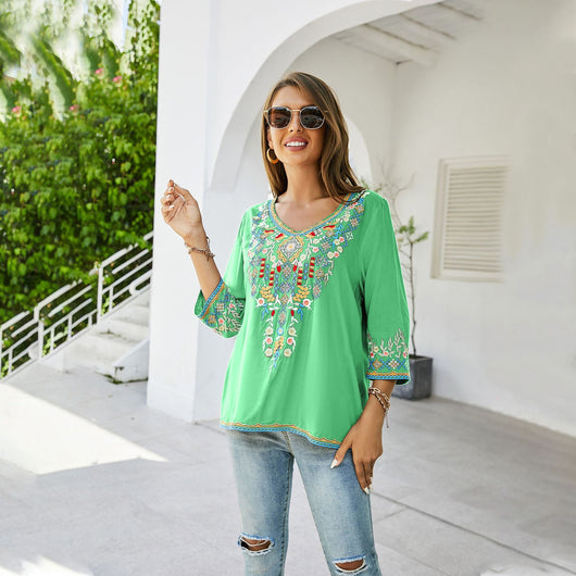 Blusa Bordada para Mujer con Corte Versátil Ajustado y Suelto - Image 19