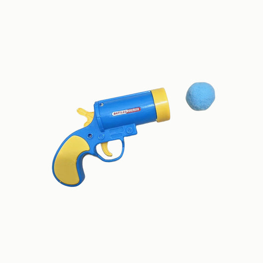 Pink pompom firing gun with a pile of colorful pompom balls and a cat playing with an orange ball. - Image 5