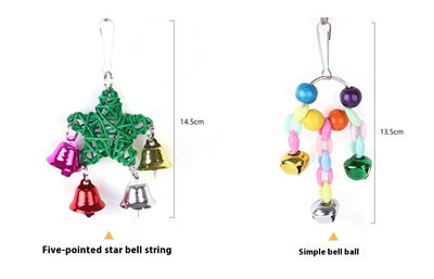 10-pack of colorful wooden and plastic bird toys, including swings, perches, and hanging bell toys for pet birds. - Image 12