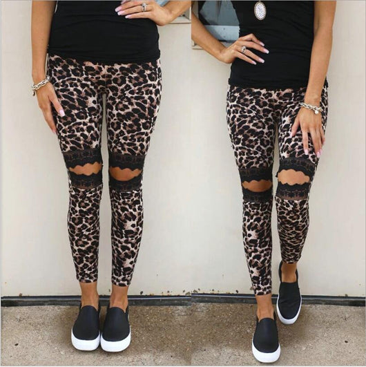 Pantalones Slim Mujer con Encaje Hueco y Estampado Leopardo - Image 9
